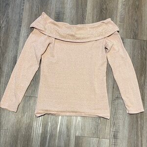 Black Rivet Off-Shoulder Sweater in Soft Pink sparkles